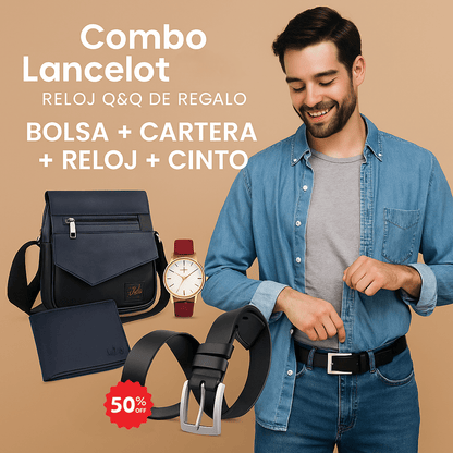 Combo Lancelot – Bolsa + Cartera + Correa + ¡Reloj Q&Q de obsequio!
