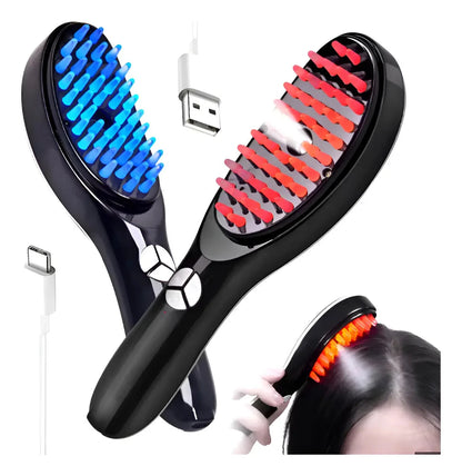 Cepillo Masajeador Capilar Eléctrico con Vapor  - Estimula Crecimiento | Luz Roja y Azul | Recargable | Hombres y Mujeres | Fototerapia + Vibración 10,000rpm |