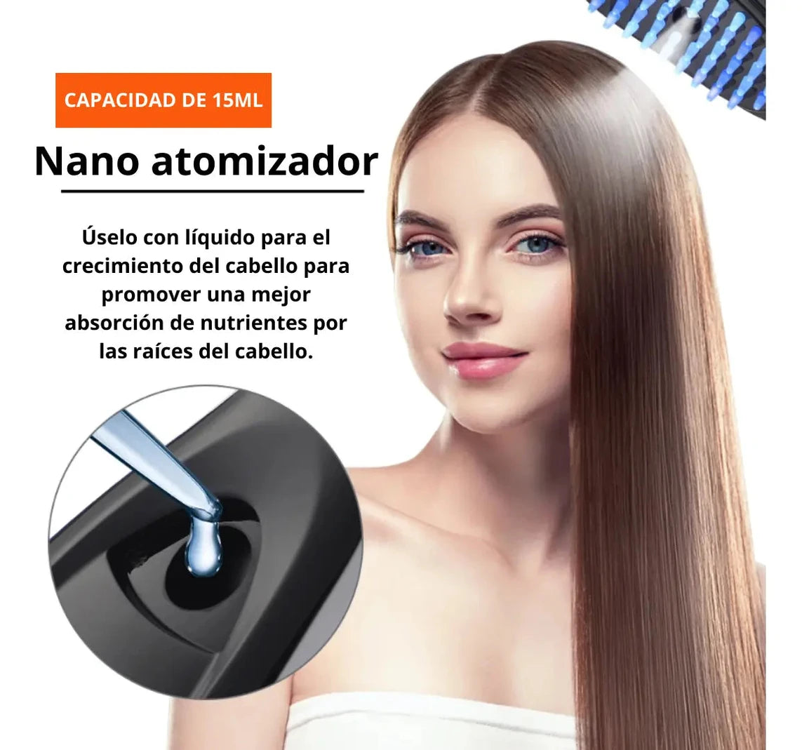 Cepillo Masajeador Capilar Eléctrico con Vapor  - Estimula Crecimiento | Luz Roja y Azul | Recargable | Hombres y Mujeres | Fototerapia + Vibración 10,000rpm |